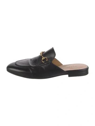 Pre-owned Gucci Horsebit Accent Leather Mules In Black