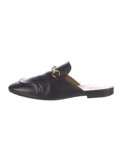 Pre-owned Gucci Horsebit Accent Leather Mules In Black