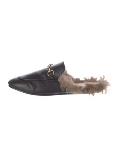 Pre-owned Gucci Horsebit Accent Leather Mules In Black