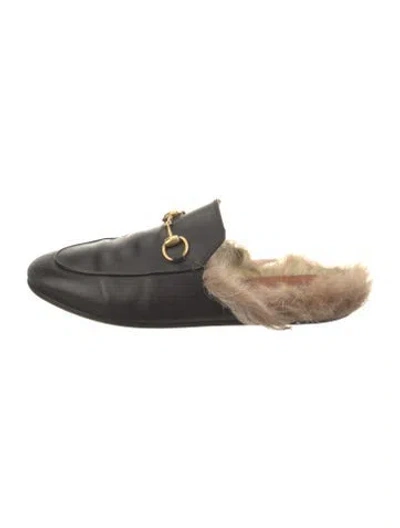 Pre-owned Gucci Horsebit Accent Leather Mules In Black