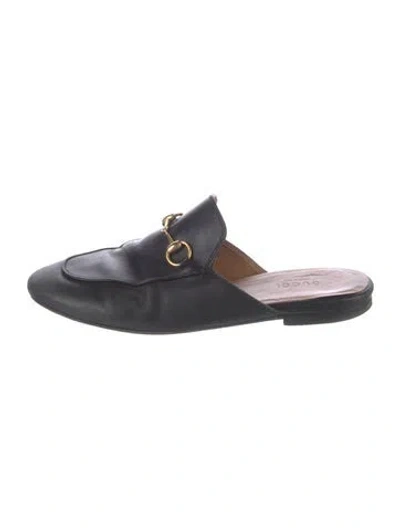 Pre-owned Gucci Horsebit Accent Leather Mules In Black
