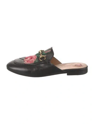 Pre-owned Gucci Horsebit Accent Leather Mules In Black