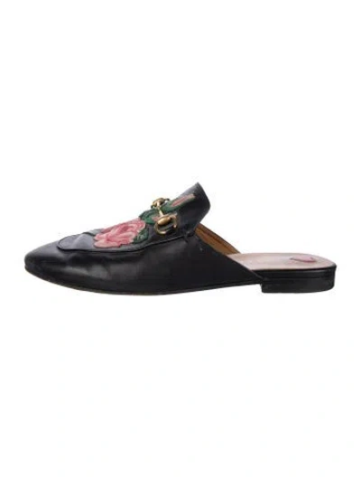 Pre-owned Gucci Horsebit Accent Leather Mules In Black