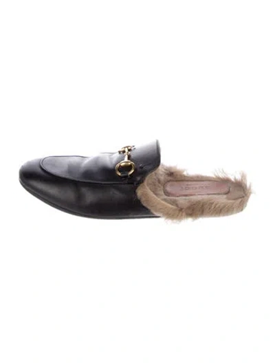 Pre-owned Gucci Horsebit Accent Leather Mules In Black