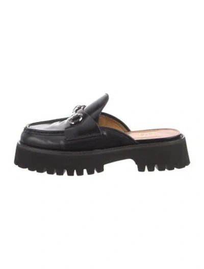 Pre-owned Gucci Horsebit Accent Leather Mules In Black