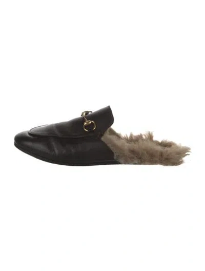 Pre-owned Gucci Horsebit Accent Leather Mules In Black