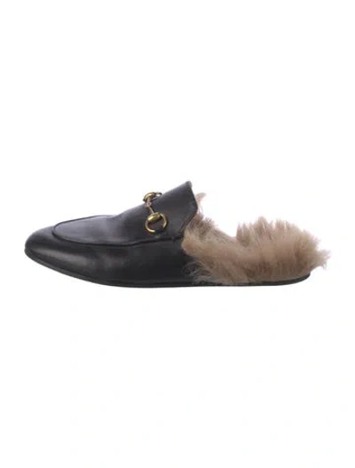 Pre-owned Gucci Horsebit Accent Leather Mules In Black