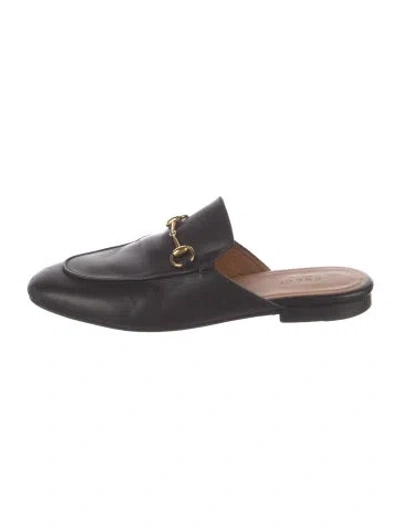 Pre-owned Gucci Horsebit Accent Leather Mules In Black