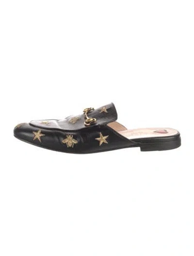 Pre-owned Gucci Horsebit Accent Leather Mules In Black