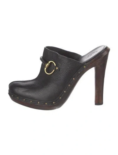 Pre-owned Gucci Horsebit Accent Leather Mules In Black