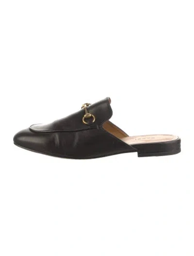 Pre-owned Gucci Horsebit Accent Leather Mules In Black