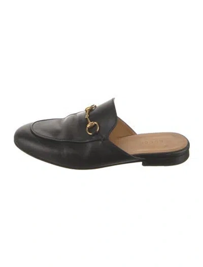 Pre-owned Gucci Horsebit Accent Leather Mules In Black