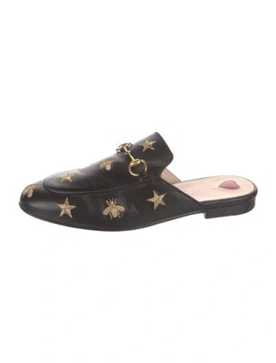 Pre-owned Gucci Horsebit Accent Leather Mules In Black