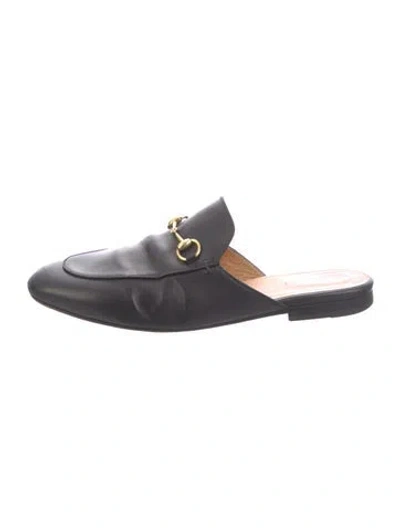 Pre-owned Gucci Horsebit Accent Leather Mules In Black