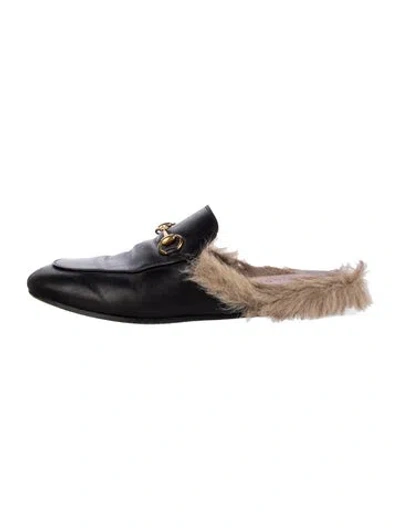 Pre-owned Gucci Horsebit Accent Leather Mules In Black