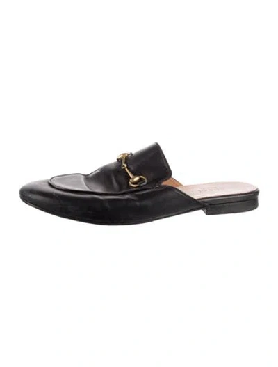 Pre-owned Gucci Horsebit Accent Leather Mules In Black