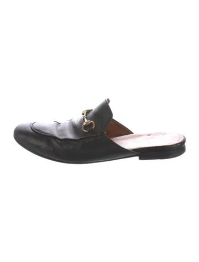 Pre-owned Gucci Horsebit Accent Leather Mules In Black