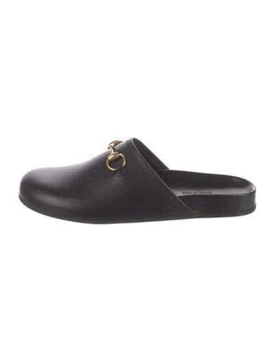 Pre-owned Gucci Horsebit Accent Leather Mules In Black