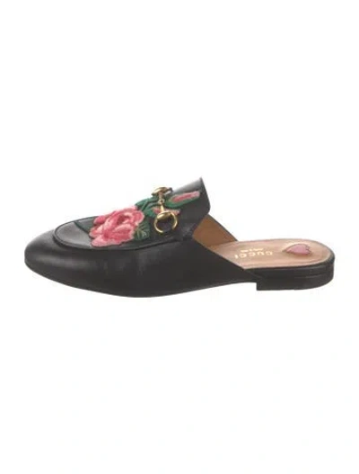Pre-owned Gucci Horsebit Accent Leather Mules In Black