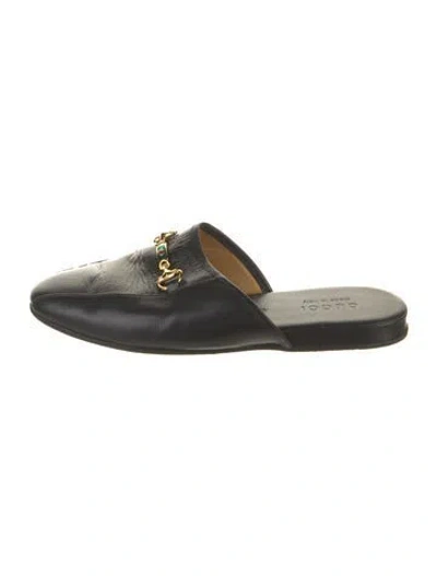 Pre-owned Gucci Horsebit Accent Leather Mules In Black