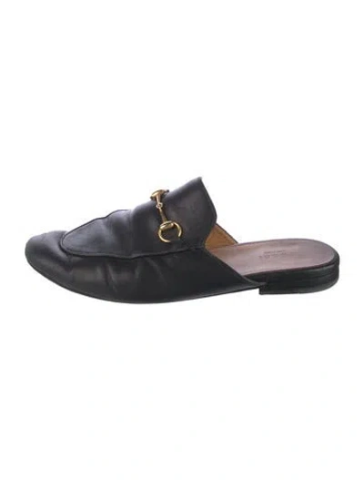 Pre-owned Gucci Horsebit Accent Leather Mules In Black