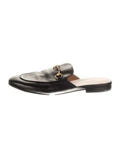 Pre-owned Gucci Horsebit Accent Leather Mules In Black