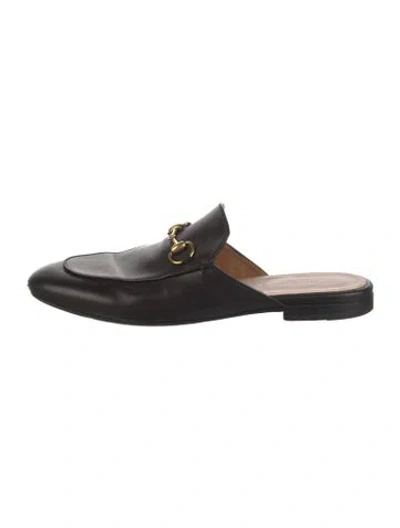 Pre-owned Gucci Horsebit Accent Leather Mules In Black