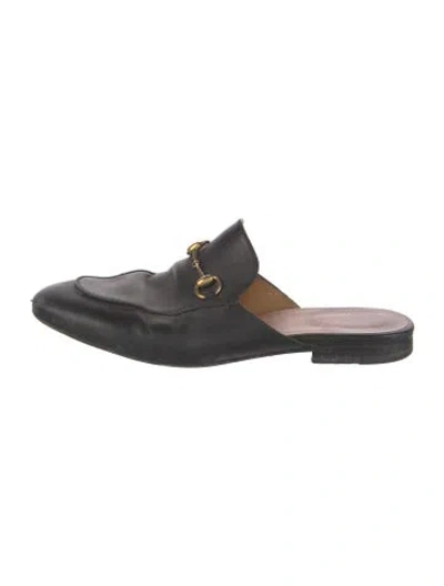 Pre-owned Gucci Horsebit Accent Leather Mules In Black