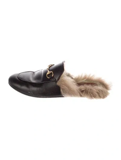 Pre-owned Gucci Horsebit Accent Leather Mules In Black