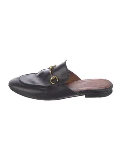 Pre-owned Gucci Horsebit Accent Leather Mules In Black