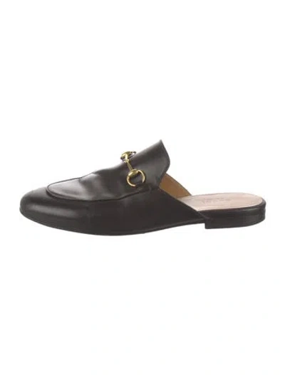 Pre-owned Gucci Horsebit Accent Leather Mules In Black