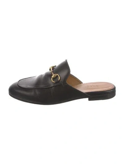 Pre-owned Gucci Horsebit Accent Leather Mules In Black