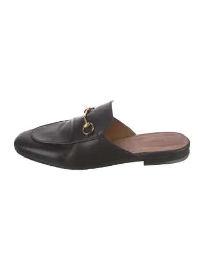 Pre-owned Gucci Horsebit Accent Leather Mules In Black