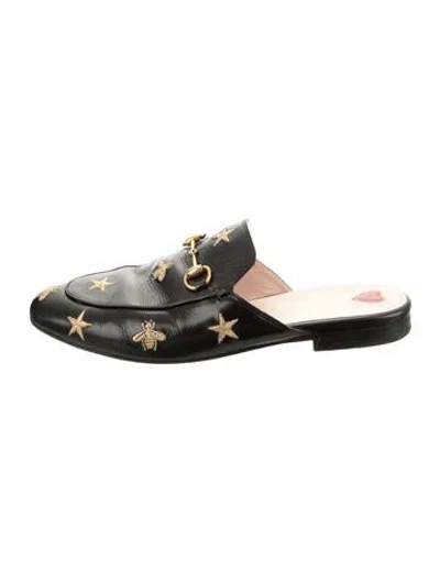 Pre-owned Gucci Horsebit Accent Leather Mules In Black