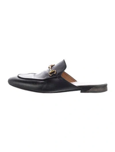 Pre-owned Gucci Horsebit Accent Leather Mules In Black