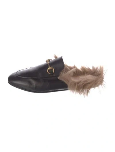 Pre-owned Gucci Horsebit Accent Leather Mules In Black