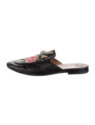 Pre-owned Gucci Horsebit Accent Leather Mules In Black