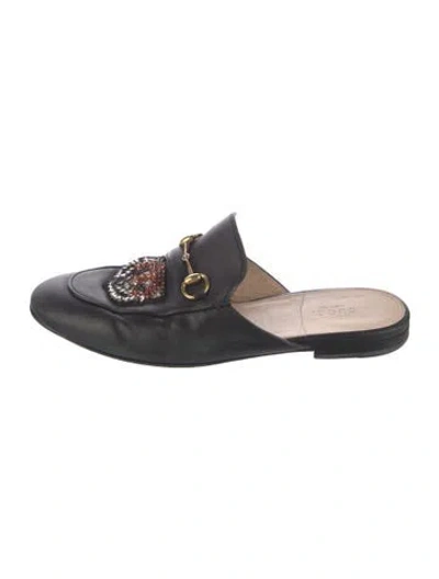 Pre-owned Gucci Horsebit Accent Leather Mules In Black