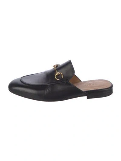 Pre-owned Gucci Horsebit Accent Leather Mules In Black