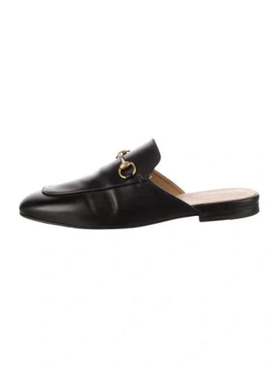 Pre-owned Gucci Horsebit Accent Leather Mules In Black