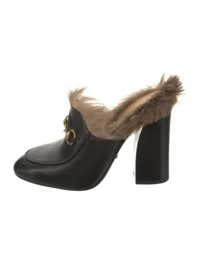 Pre-owned Gucci Horsebit Accent Leather Mules In Black