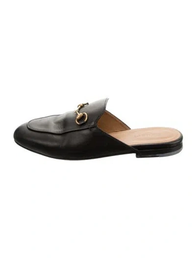 Pre-owned Gucci Horsebit Accent Leather Mules In Black