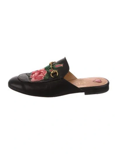 Pre-owned Gucci Horsebit Accent Leather Mules In Black