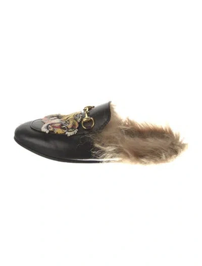 Pre-owned Gucci Horsebit Accent Leather Mules In Black