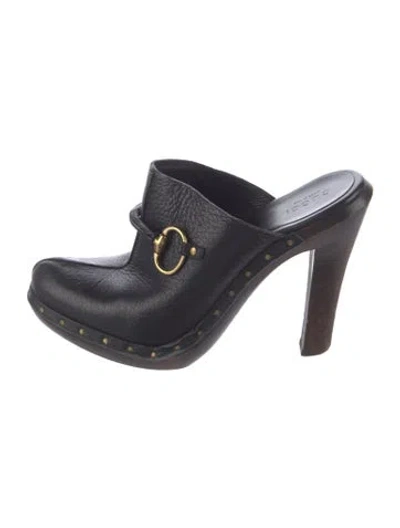 Pre-owned Gucci Horsebit Accent Leather Mules In Black