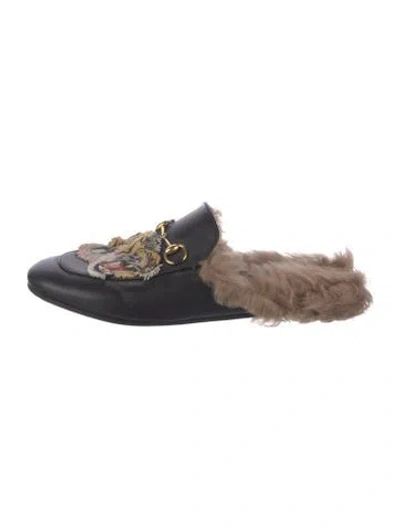 Pre-owned Gucci Horsebit Accent Leather Mules In Black