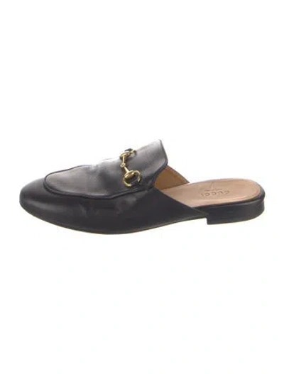 Pre-owned Gucci Horsebit Accent Leather Mules In Black