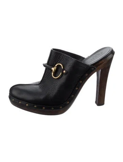 Pre-owned Gucci Horsebit Accent Leather Mules In Black