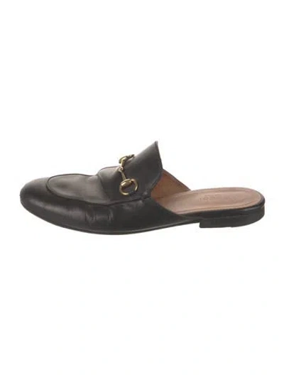 Pre-owned Gucci Horsebit Accent Leather Mules In Black