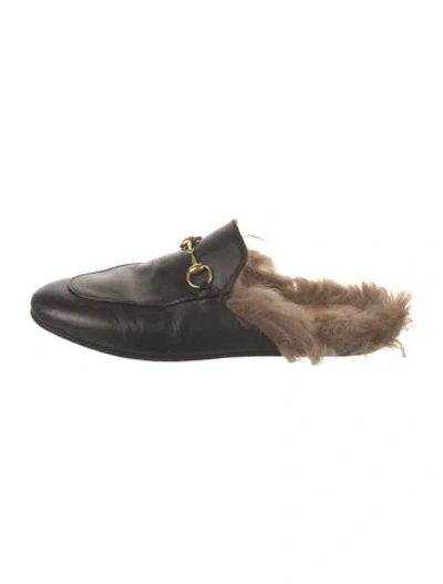 Pre-owned Gucci Horsebit Accent Leather Mules In Black